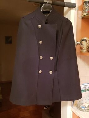 Women's Double-Breasted Navy Wool Cape